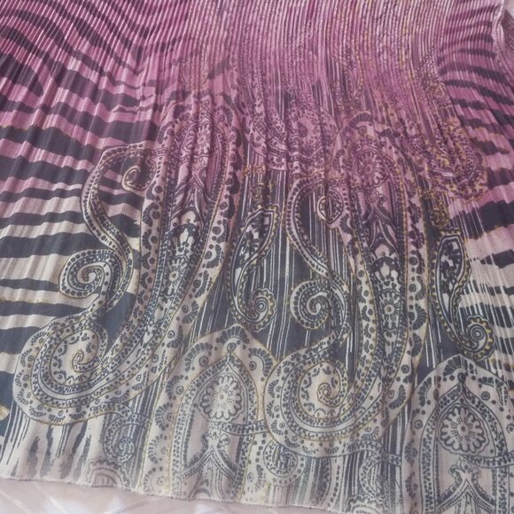 Maggie Barnes 5X Semi Sheer Crinkle Purple Black Top Tunic Bell Paisley Light - Picture 8 of 9